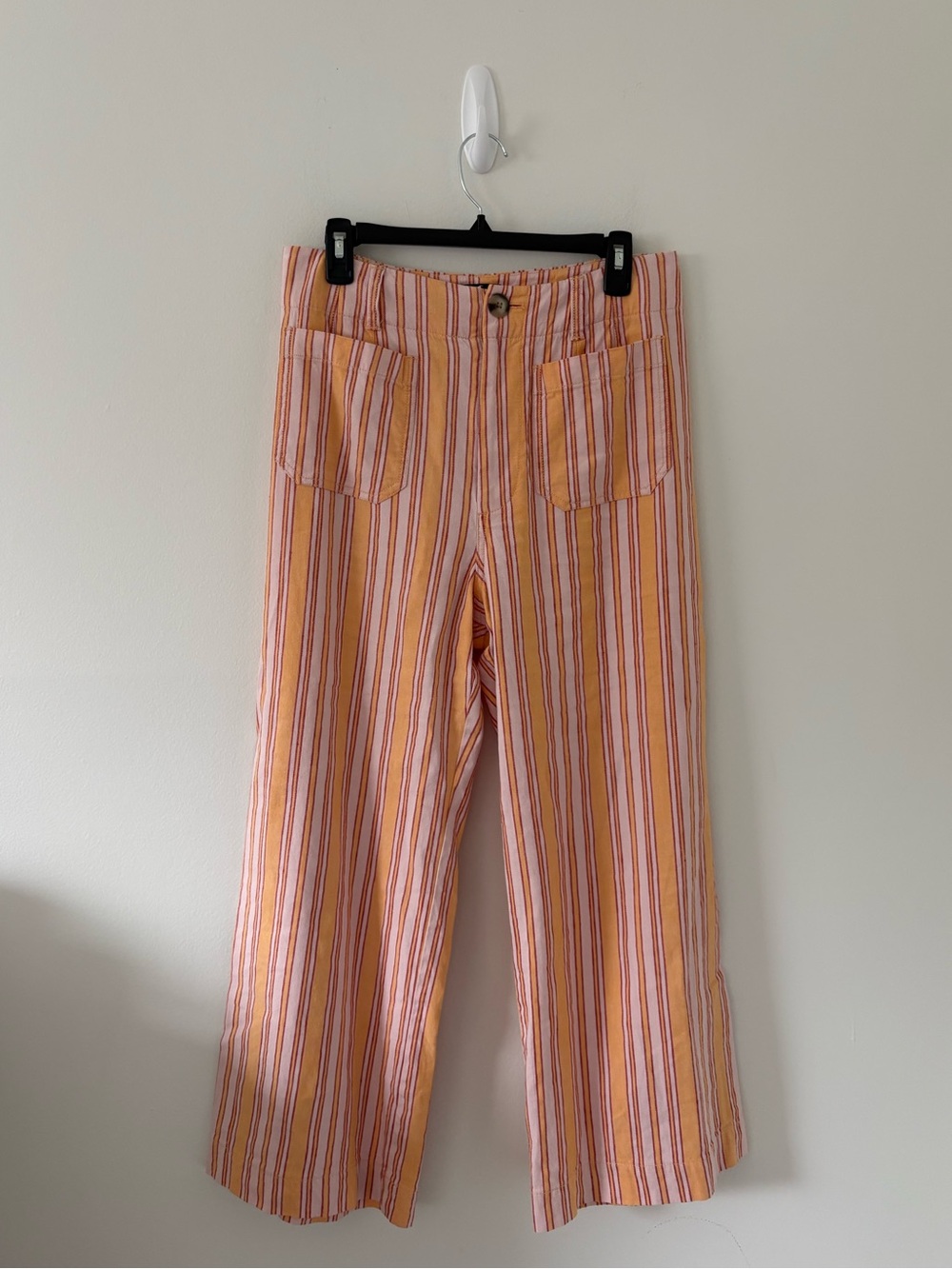 Maeve The Colette Cropped Wide-Leg Linen Pants Striped Size 30 - Picture 2 of 5
